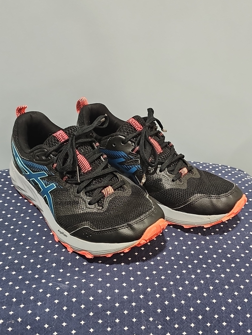 Asics Black Sneakers with Blue and Coral Accents